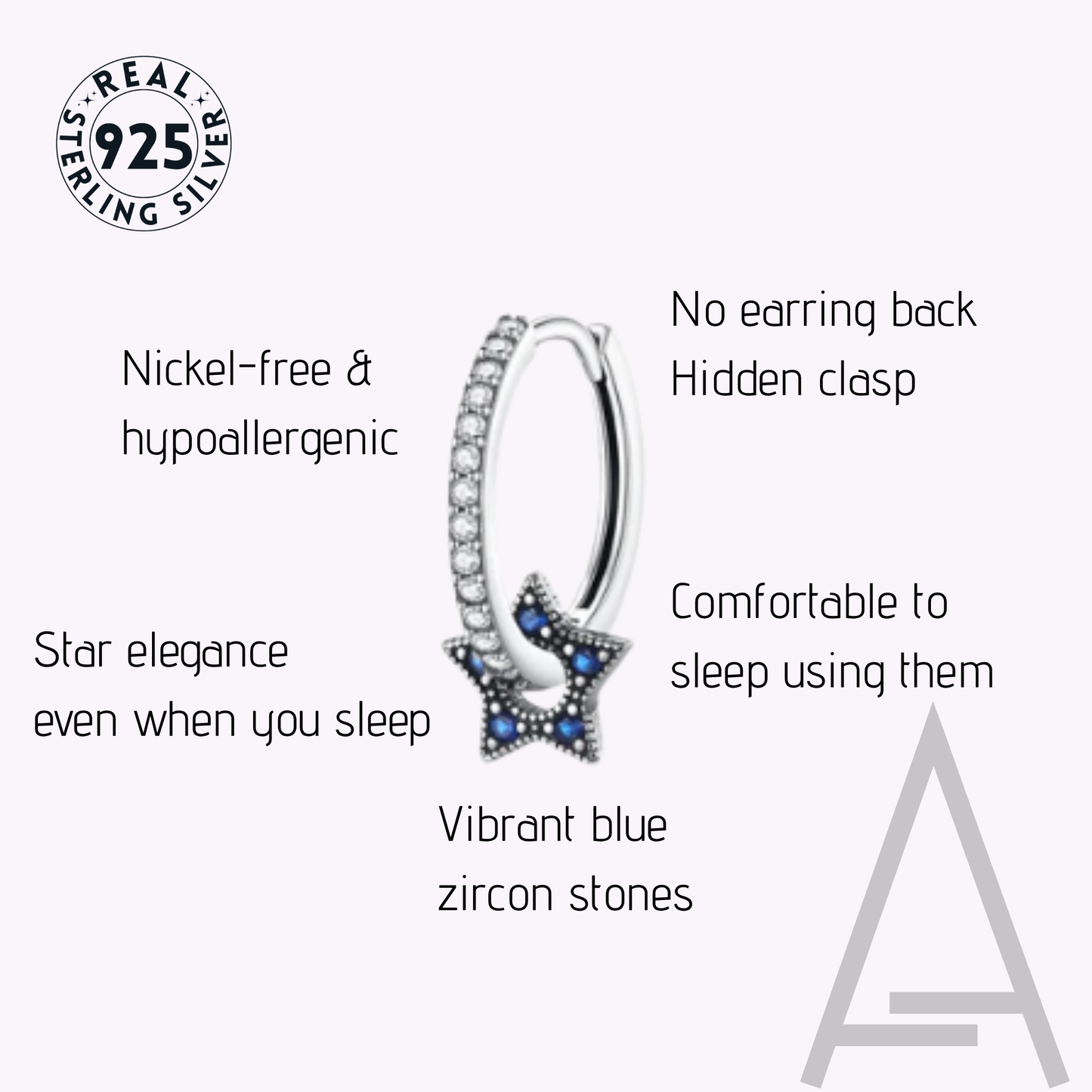 celestial sparkle earrings - sterling silver 925 with blue zircon stones