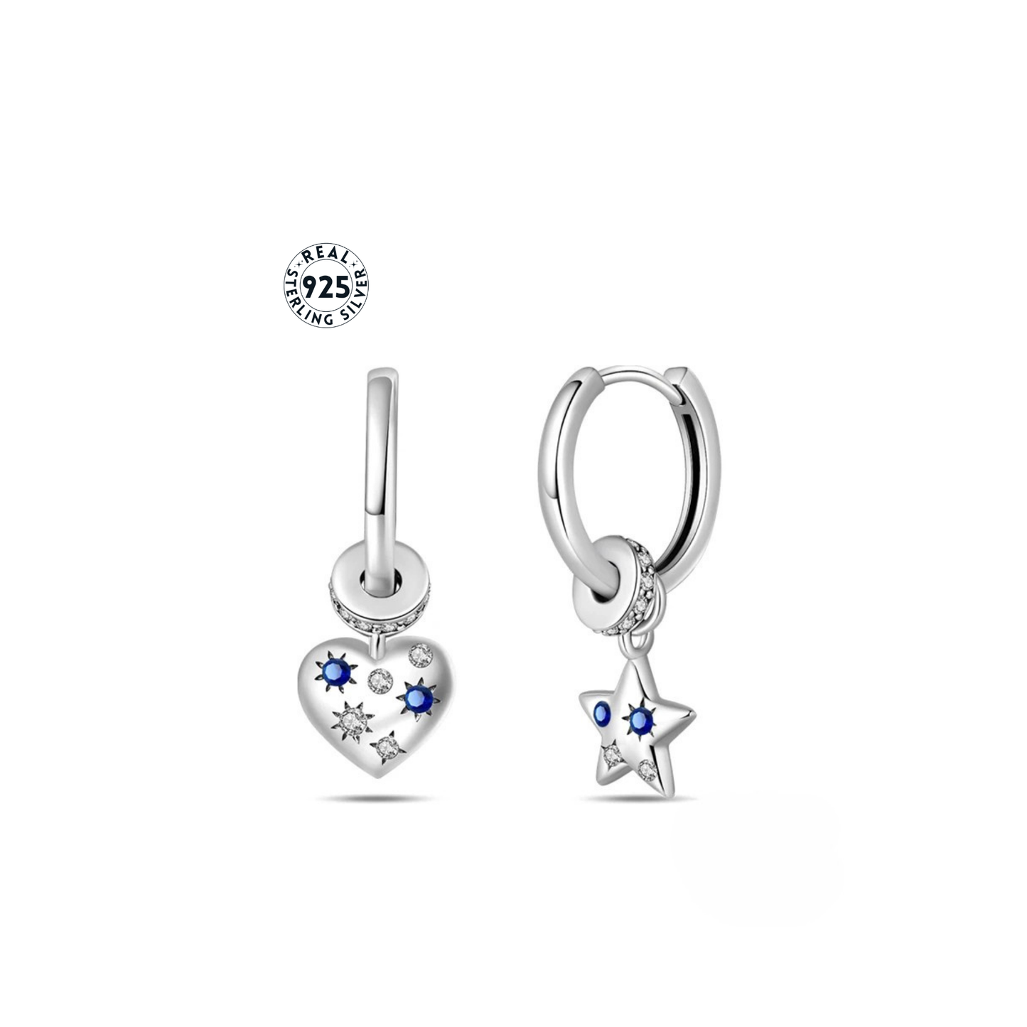cosmic kiss earrings - sterling silver 925 with blue zircon stone