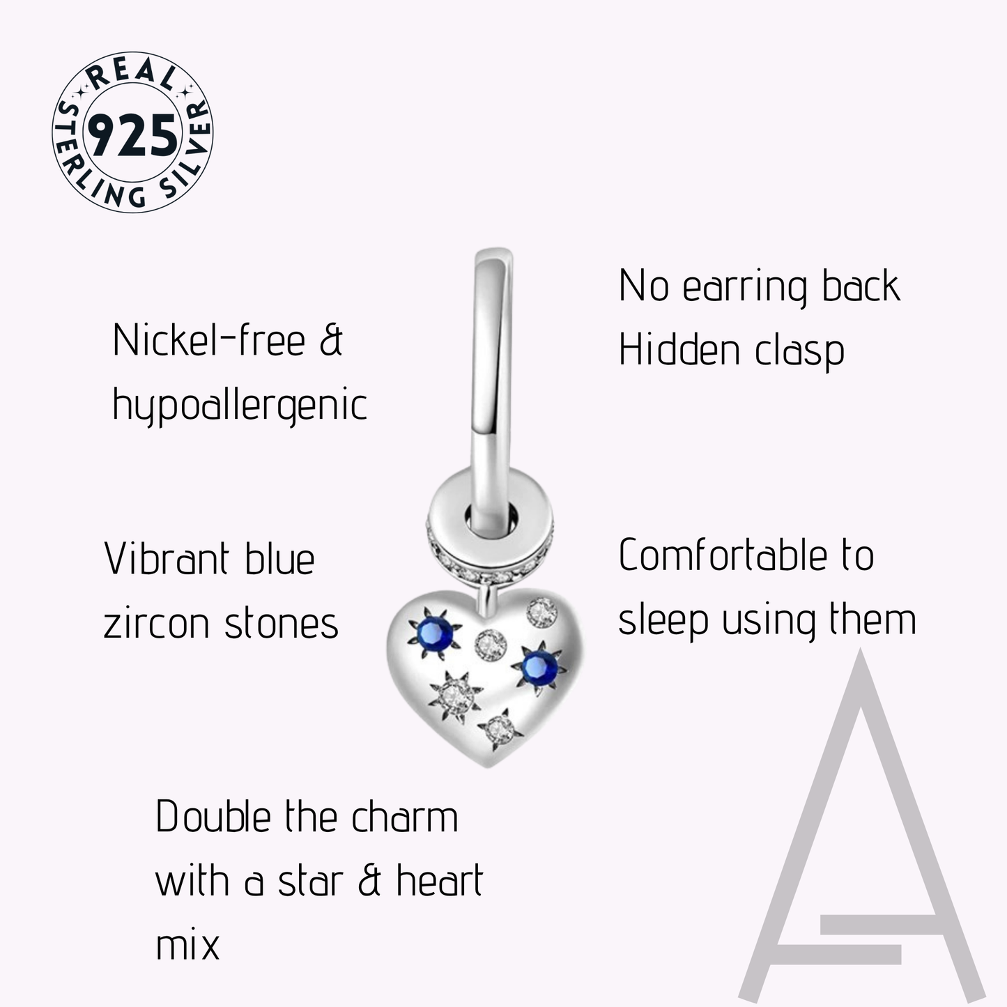 cosmic kiss earrings - sterling silver 925 with blue zircon stone