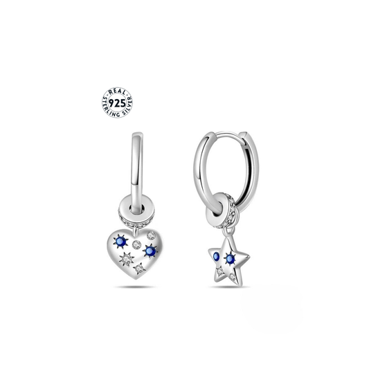 cosmic kiss earrings - sterling silver 925 with blue zircon stone
