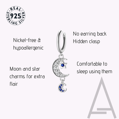 twilight gleam earrings - sterling silver 925 with blue zircon stone